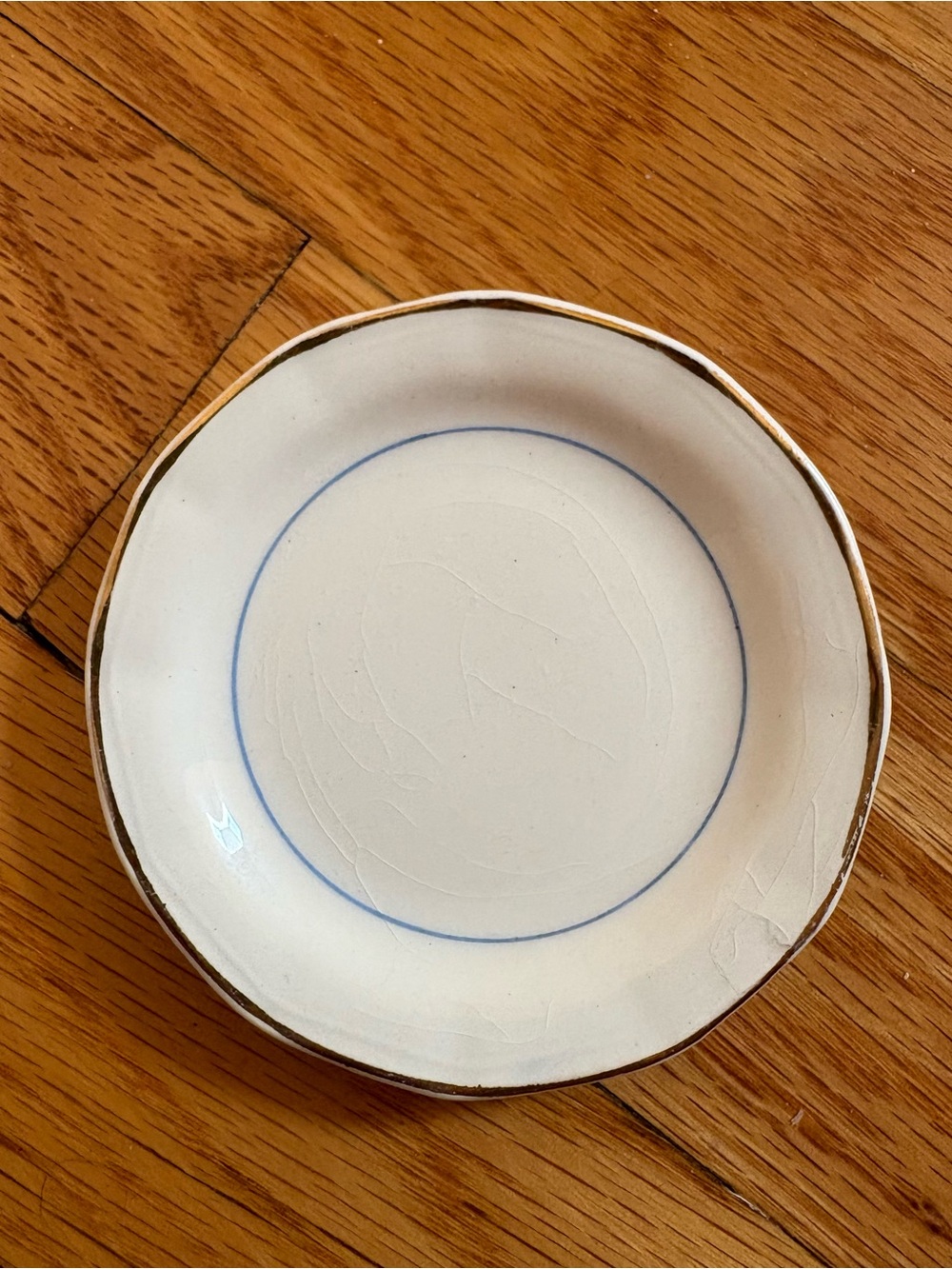 Butter Pat With Crazing Blue Line with Gold Rim